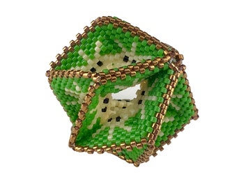 Kiwi GEO BAUBLES!. From the Fruit Salad Collection. Hanging ornament. Contemporary Geometric Beadwork.