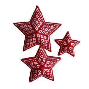 3D Peyote Scandi Diamonds Star, A 3 in 1 pattern Christmas ornament, Geometric Beading Pattern, Nordic Red and White Beaded Star image 5