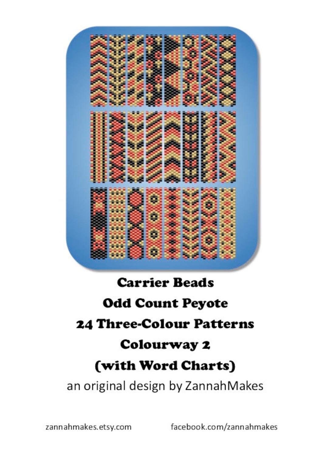 Colour Carrier Bead Patterns, Odd Count Peyote, Three-colour