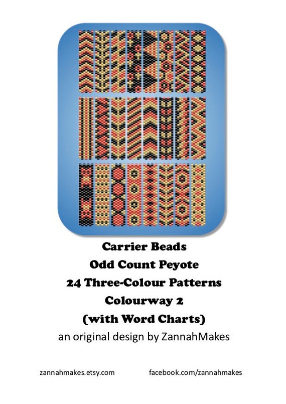 3 Colour Carrier Bead Patterns, Odd Count Peyote, Three-Colour Patterns, Full Word Charts, Colourway 2
