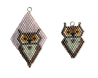 Ciondolo gufo Brick Stitch, forma di diamante con perline, orecchini, braccialetto con ciondoli. Va con il Lockdown Menagerie Parliament of Owls Star
