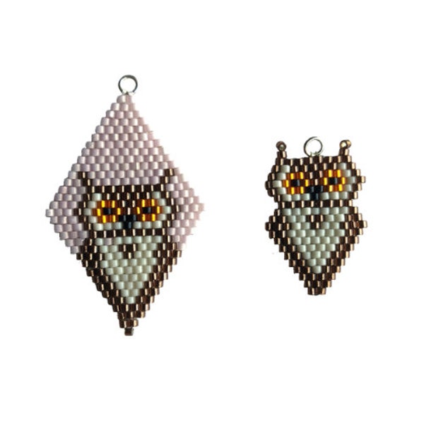 Brick Stitch Owl Charm, beaded diamond shape, earrings, charm bracelet. Goes with the Lockdown Menagerie Parliament of Owls Star