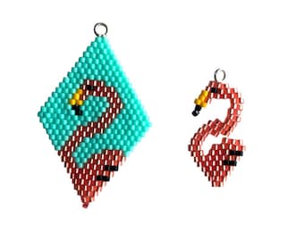 Brick Stitch Flamingo Charm, beaded diamond shape, earrings, charm bracelet. Goes with the Lockdown Menagerie Flamboyance of Flamingos Star