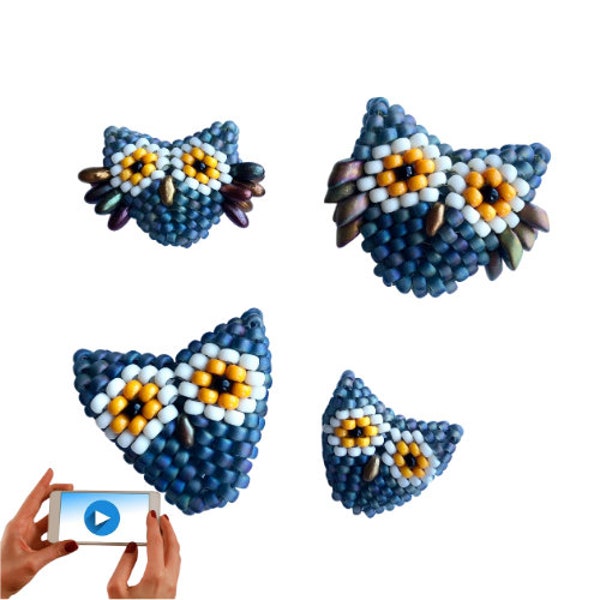 NEW Owl Critter Bead, 3D Peyote Beaded Bead, Geometric Beading Pattern, 3D Beaded Owl, Animal Bead