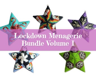 LOCKDOWN MENAGERIE BUNDLE Vol 1. Flamingo, Puffin, Wolf, Sloth and Unicorn 3D warped square Stars