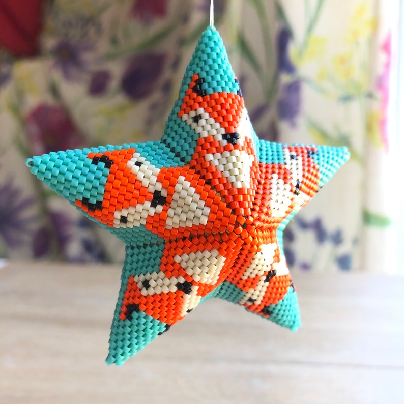 3D Peyote Fox Warped Square Star, new style VIDEO tutorial, Geometric Beading Pattern, Fox Beaded Star Tutorial image 3