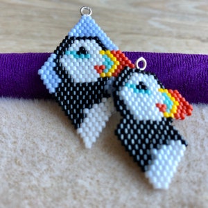 Brick Stitch Puffin Charm, beaded diamond shape, earrings, charm bracelet. Goes with the Lockdown Menagerie Circus of Puffins Star image 7