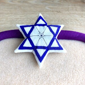 Traditional Star of David 3D warped square Peyote Star, Hanukkah Chanukah Geometric Beading Pattern, Blue and White Beaded Star image 4