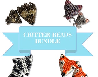Critter Bead Bundle, Hedgehog, Badger, Fox and Mouse. 3D Peyote Beaded Bead, Geometric Beading Pattern