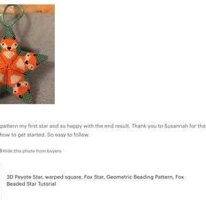 3D Peyote Fox Warped Square Star, new style VIDEO tutorial, Geometric Beading Pattern, Fox Beaded Star Tutorial image 7