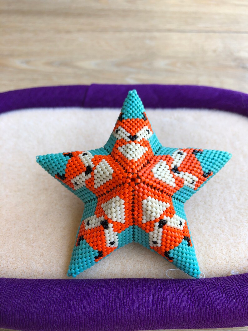 3D Peyote Fox Warped Square Star, new style VIDEO tutorial, Geometric Beading Pattern, Fox Beaded Star Tutorial image 9