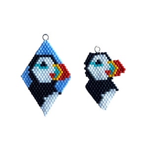 Brick Stitch Puffin Charm, beaded diamond shape, earrings, charm bracelet. Goes with the Lockdown Menagerie Circus of Puffins Star image 5