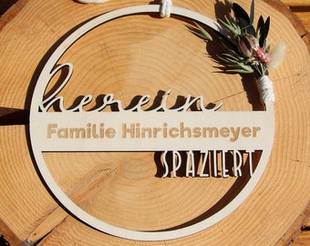 Türkranz Familie herein spaziert personalisierbar Trockenblumen Holz Ring Hoop Einzugsgeschenk
