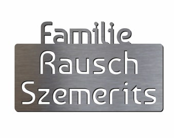 Name tag / door sign made of stainless steel 20 cm wide