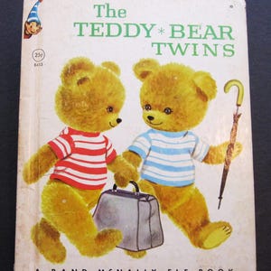 The TEDDY BEAR TWINS  1965 Rand McNally Elf  Helen Wing Floppy Flip  Very Good!