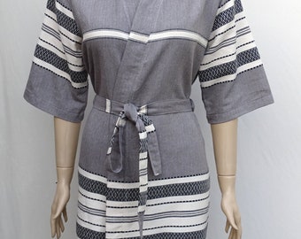 Gray colour Turkish soft cotton lightweight short sleeved kimono robe, beach robe.