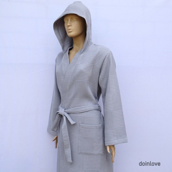 grey cotton waffle dressing gown 100% Cotton Lightweight Waffle Dressing Gown