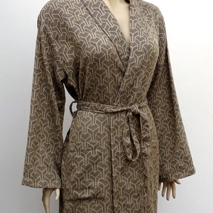 Turkish soft cotton black and caramel colour jacquard lightweight shawl collar bathrobe, dressing gown.