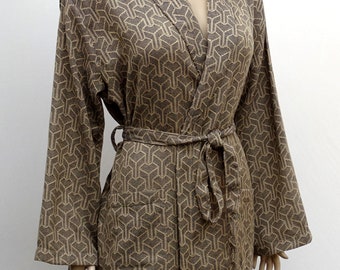 Turkish soft cotton black and caramel colour jacquard lightweight shawl collar bathrobe, dressing gown.