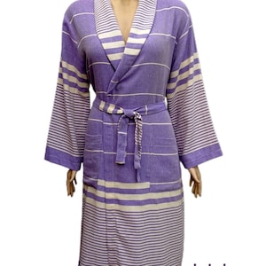 Shawl collar lilac colour Turkish soft cotton lightweight bathrobe, dressing gown.