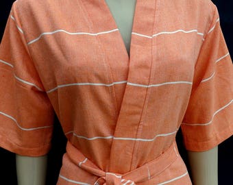 Women's orange colour soft cotton lightweight short kimono robe, bridesmaid robe, summer dressing gown, beach robe.