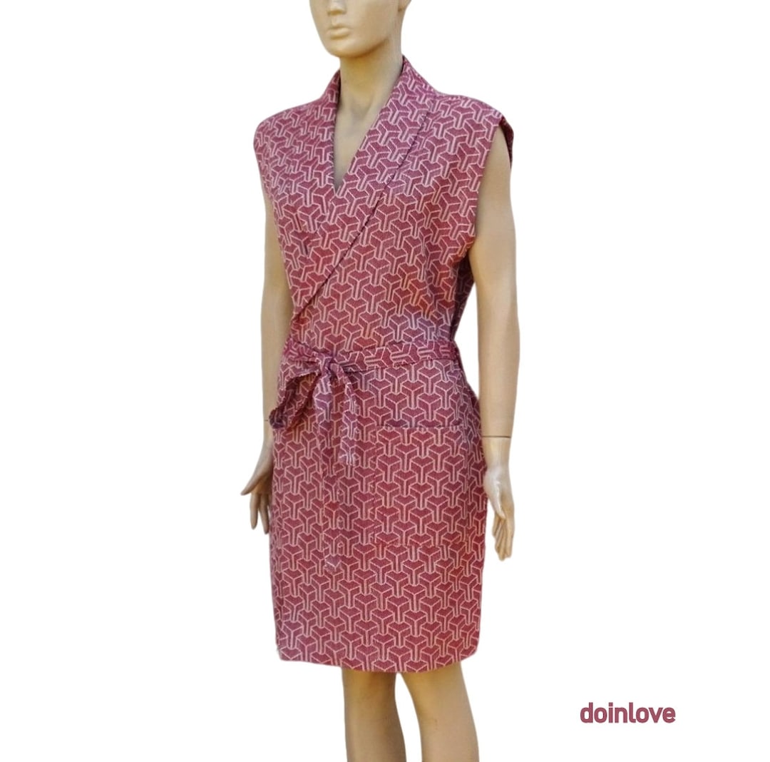 Sleeveless Soft Cotton Robe, Burgundy and Beige Colour, Lightweight ...