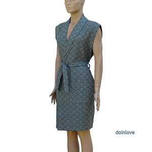 Cotton Sleeveless Kimono Robe, Turkish Peshtemal, Blue Green