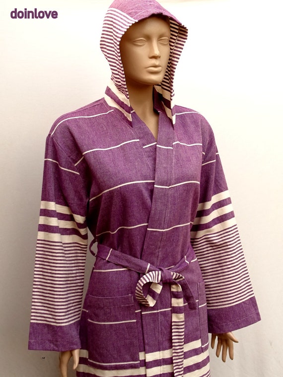 purple hooded dressing gown Plum Purple Colour Turkish Soft Cotton Lightweight Hooded Bathrobe, Dressing  Gown
