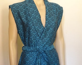 Azurblaue und schwarze Farbe weicher Baumwolle leichter Jacquard Schalkragen ärmellose Kimono Robe.