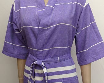 Short sleeved Turkish super soft cotton lightweight robe in lilac colour, morning gown, dressing gown.