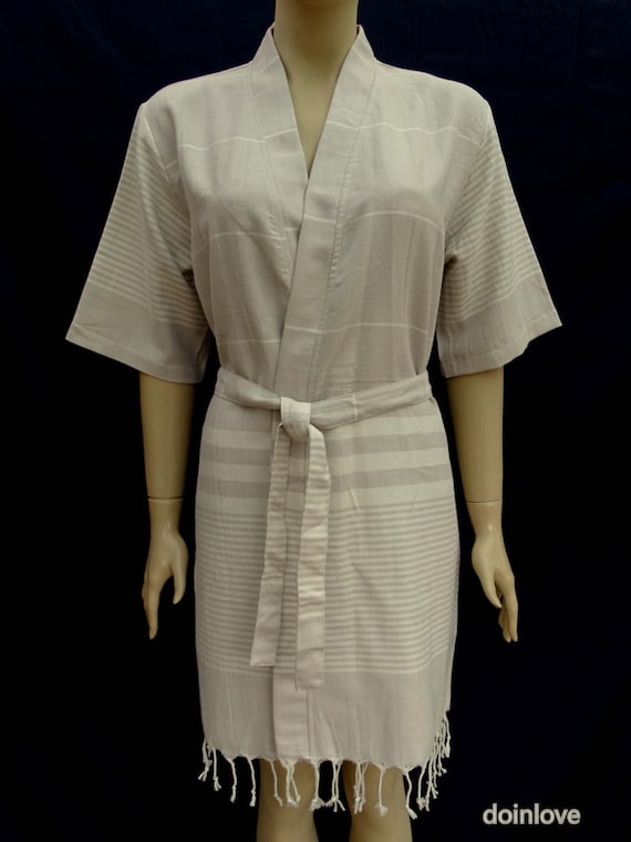 Beige Colour Soft Cotton Lightweight Short Kimono Comfy Robe, Spa Robe, Short Dressing Gown, Morning Gown.