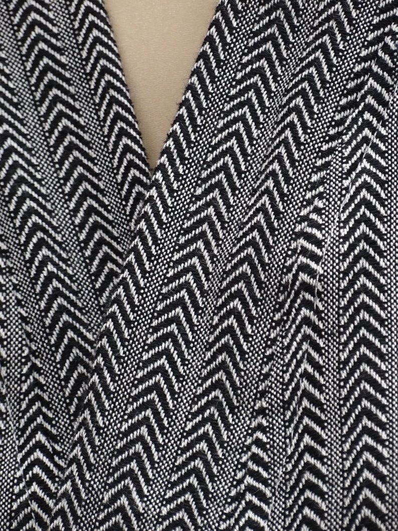 Black colour chevron patterned Turkish lightweight soft cotton hooded bathrobe.