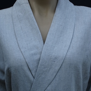 Shawl collar lightweight linen bathrobe in silver gray, linen dressing gown.