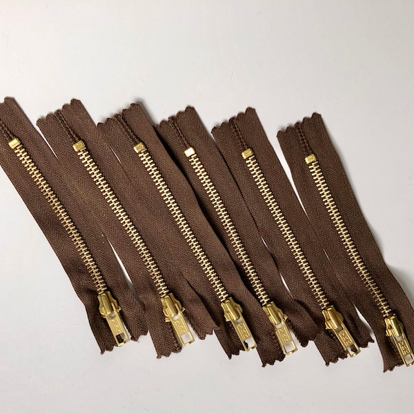 Liquidation de fermetures éclair YKK marron en métal de 12 cm