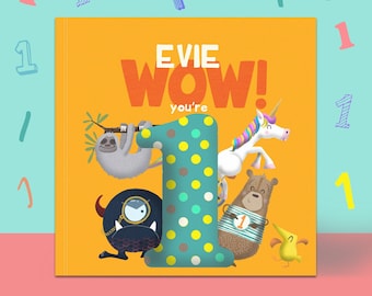 Libro infantil personalizado del primer cumpleaños 'Wow You're One', primer regalo de cumpleaños, regalo de 1 año, datos personalizados del primer cumpleaños