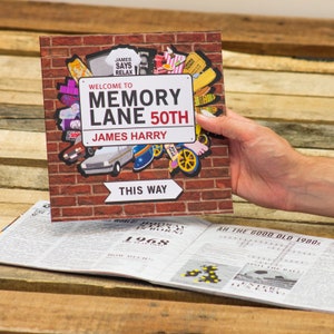 Livre personnalisé pour 50e anniversaire, cadeau d'anniversaire Memory Lane, cadeau personnalisé pour 50e anniversaire, livre d'informations sur un anniversaire marquant, Happy 50 ans
