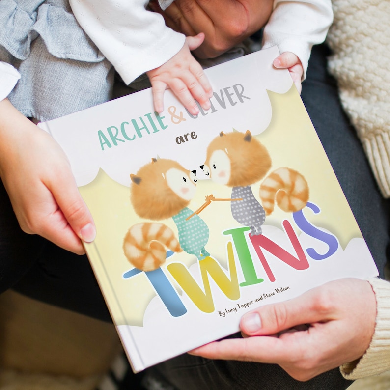 Personalised Twins Story Book, Triplets Story Book, Personalized New Baby Twins Triplets Gift, Red Panda, Twins Triplets Gifts Baptism image 1