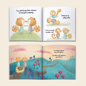 Personalised Twins Story Book, Triplets Story Book, Personalized New Baby Twins Triplets Gift, Red Panda, Twins Triplets Gifts Baptism image 6