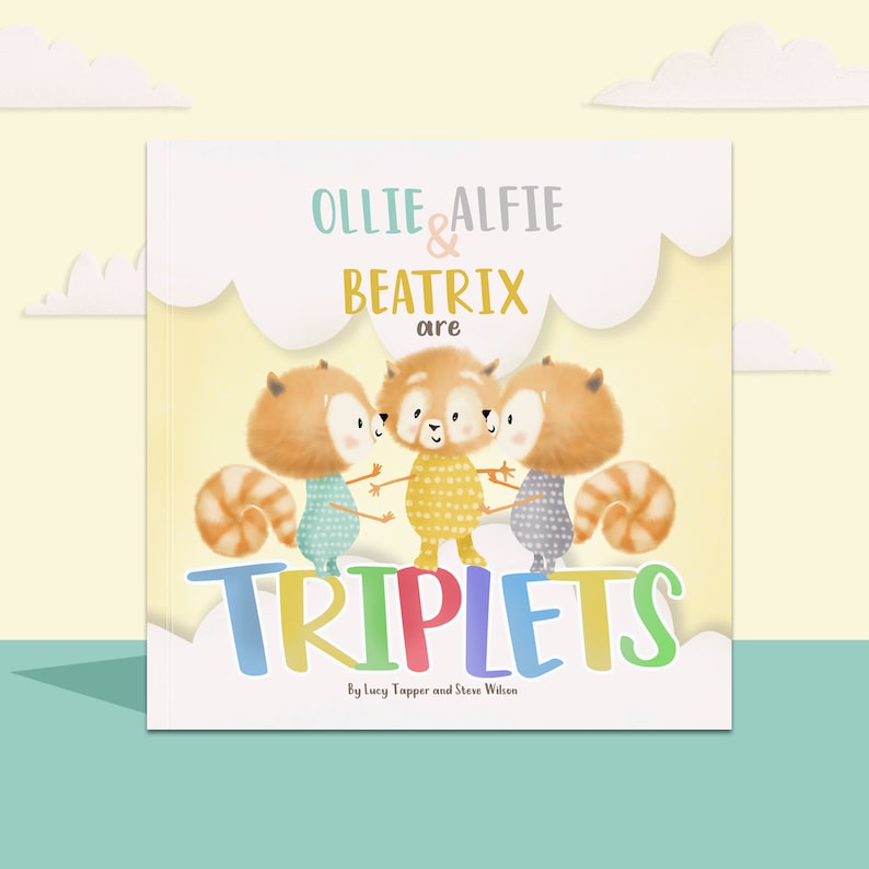 Personalised Twins Story Book, Triplets Story Book, Personalized New Baby Twins Triplets Gift, Red Panda, Twins Triplets Gifts Baptism image 3