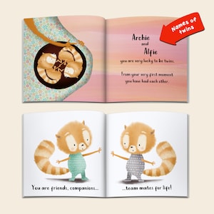 Personalised Twins Story Book, Triplets Story Book, Personalized New Baby Twins Triplets Gift, Red Panda, Twins Triplets Gifts Baptism image 5