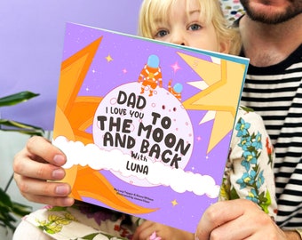 Personalised To The Moon and Back Space Theme Story Book for Father's Day, Daddy Dad Grandad Book from the Children, Grandchildren