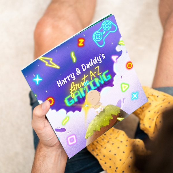 Personalised Father's Day A-Z of Gaming Book, Personalized Book for New Baby, New Dad Gaming Gift, Baby's First Gaming Gift, Alphabet