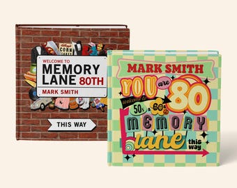 Personalized 80th Birthday Memory Lane Book UK Edition, Milestone Birthday Gift, 50s 60s Decades