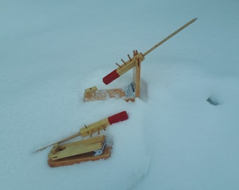 (2) Antique Light Up Ice Fishing Tip Ups Folk Art-Cabin Decor-Useable 1/24