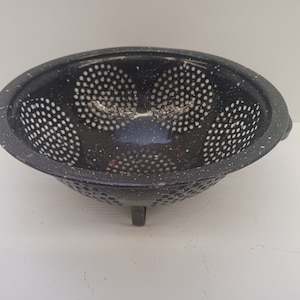 Vintage Black Enameled Colander