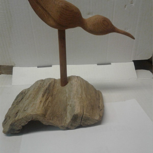 Hand carved Shorebird on Driftwood, Woodcarving, Carved Bird