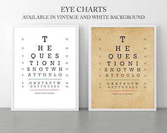 Thoreau Eye Chart Print, Vintage Ophthalmologist Office Decor (8x10 UNFRAMED)