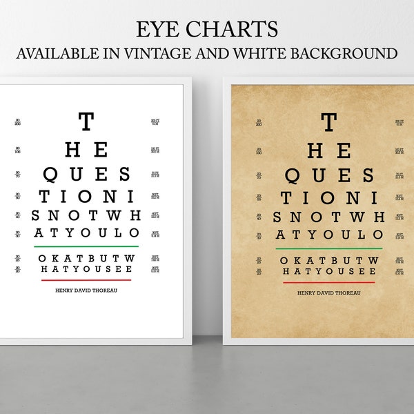 EYE CHART, Henry Thoreau Quote, Ophthalmologist Vintage and White Inspirational Office Décor 8x10 Wall Art Print (UNFRAMED)