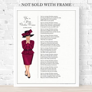 PASTOR MINISTER&#39;S WIFE, Christian Woman, First Lady, Original Poem &quot;Strong Christian Woman&quot; Birthday Religious 8x10 & 11x14 Print (Unframed)