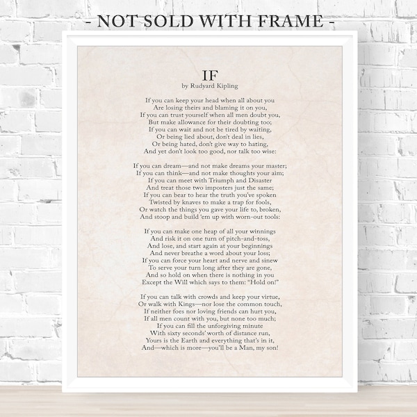 POEM "IF," Rudyard Kipling, Graduation, Birthday Gift Idea, Young Man, Inspirational 8"x 10" Literary Print (UNFRAMED)